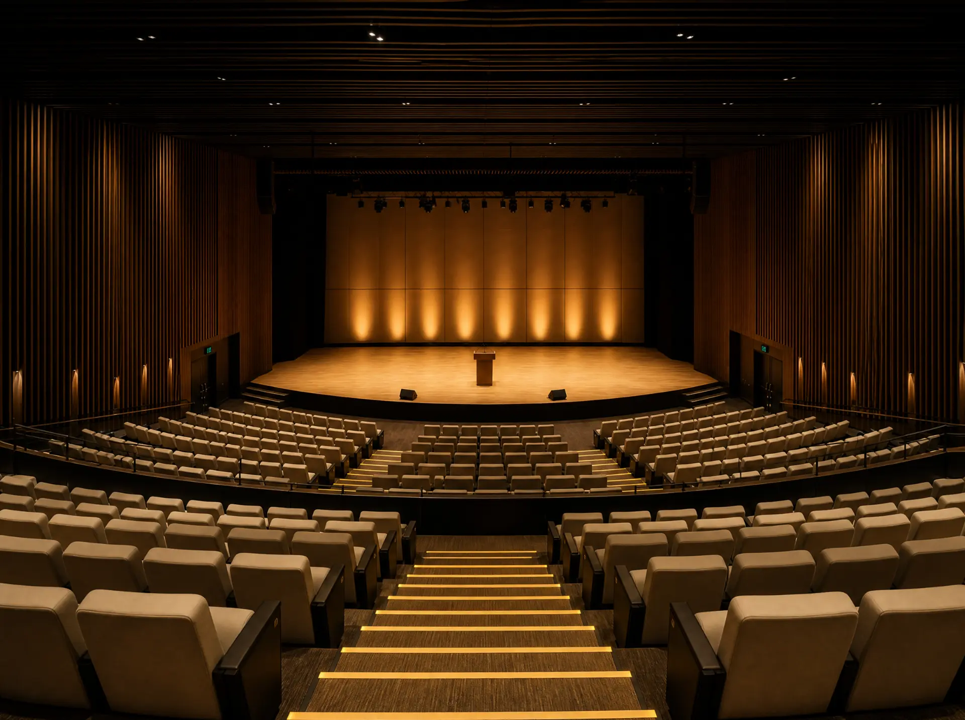 The three-hundred-seat auditorium at Alpha Tower